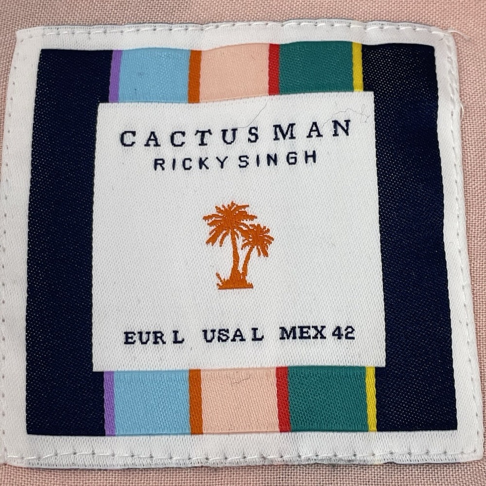 Cactus Man Ricky Singh Mens Large Cotton Short Sleeve Shirt Pineapple Pink Aloha - Picture 4 of 13